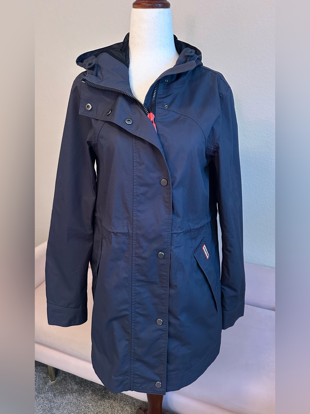 Hunter Adela Jacket Black Cotton Canvas Rain Coat Cinch Waist Women’s Small Barn